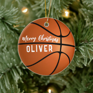Basketbal Aangepaste Naam Vrolijk Kerstfeest Keramisch Ornament