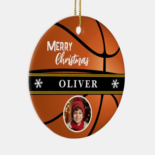 Basketbal Aangepaste Naam Vrolijk Kerstfoto Keramisch Ornament (Rechts)