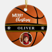 Basketbal Aangepaste Naam Vrolijk Kerstfoto Keramisch Ornament (Voorkant)