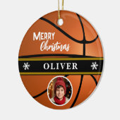 Basketbal Aangepaste Naam Vrolijk Kerstfoto Keramisch Ornament (Links)