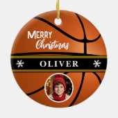 Basketbal Aangepaste Naam Vrolijk Kerstfoto Keramisch Ornament (Achterkant)