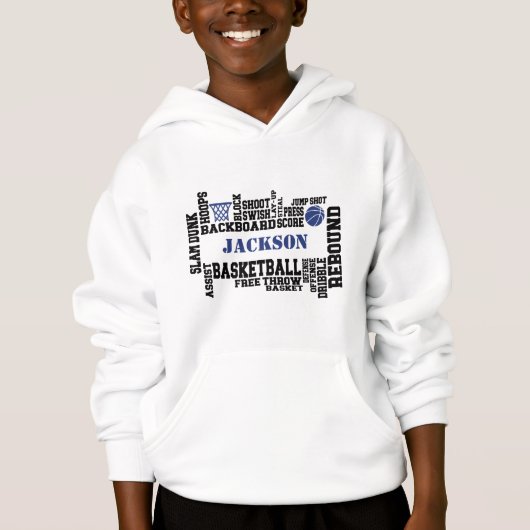 Basketbal Aangepaste Naam Woordwolk Zwart Blauw (Voorkant)