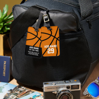 Basketbal achtergrond met naam en contactgegevens bagagelabel