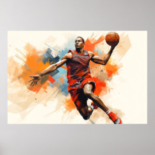 Basketbal Actie Sport Schilderen Abstract Art Deco Poster