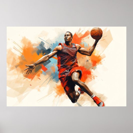 Basketbal Actie Sport Schilderen Abstract Art Deco Poster (Voorkant)