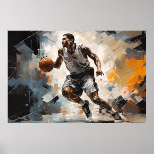 Basketbal Actie Sport Schilderen Abstract Art Deco Poster
