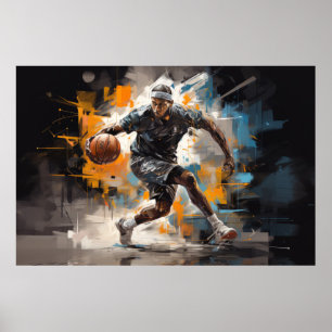 Basketbal Actie Sport Schilderen Abstract Art Deco Poster