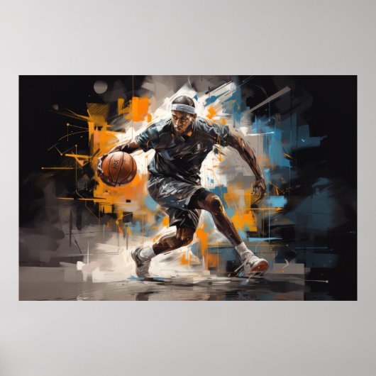 Basketbal Actie Sport Schilderen Abstract Art Deco Poster (Voorkant)