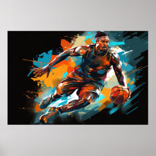 Basketbal Actie Sport Schilderen Abstracte Kunst Poster
