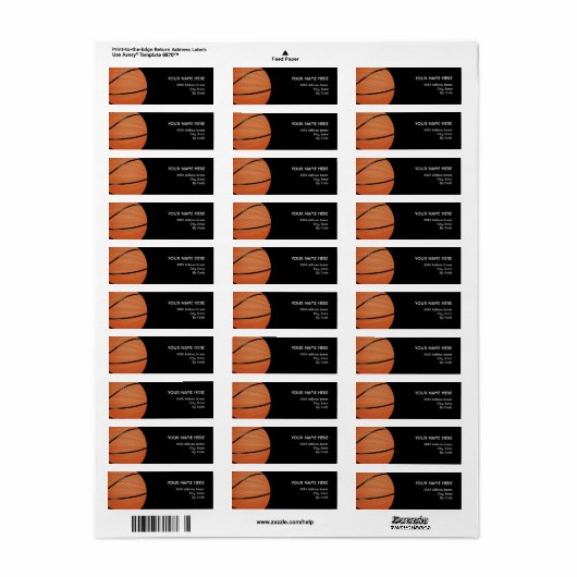 Basketbal Adresetiketten Etiket (Full Sheet)