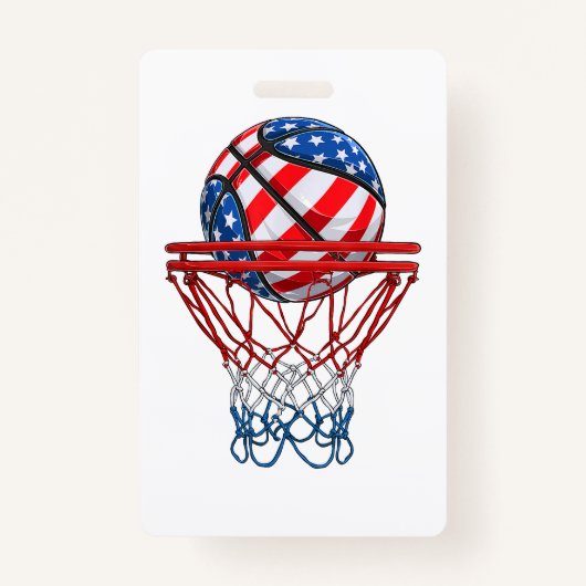 Basketbal Amerikaans Patriottisch 4 juli Amerikaan Badge (Voorkant)