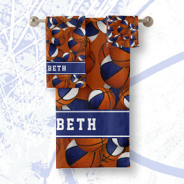 Basketbal Atleet naam sportteam kleuren blauw Bad Handdoek