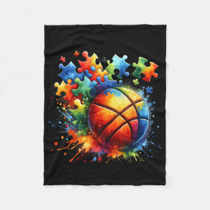 Basketbal Autisme Bewustzijn Kleurrijke Regenboog Fleece Deken