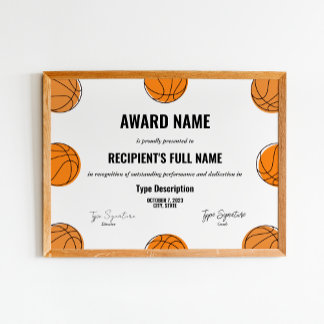 Basketbal award certificaat, mvp award poster