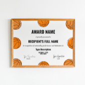 Basketbal award certificaat, mvp award poster