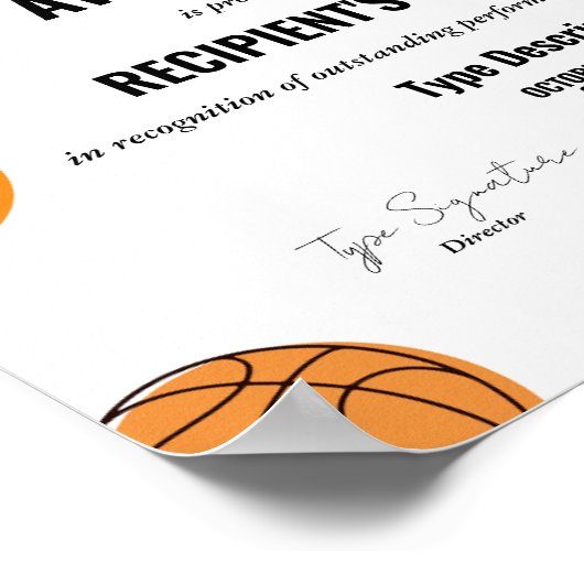 Basketbal award certificaat, mvp award poster (Hoek)