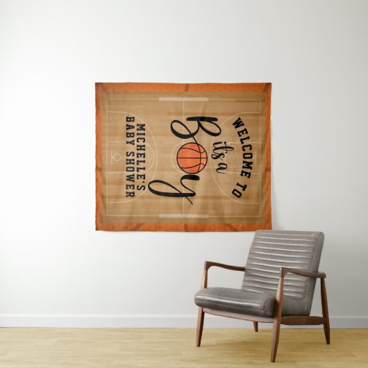 Basketbal Baby Shower Achtergrond Wandkleed (In Situ (horizontaal))