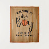 Basketbal Baby Shower Achtergrond Wandkleed (Voorkant)