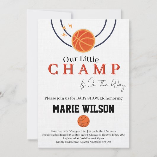 Basketbal Baby Shower Kaart (Voorkant)
