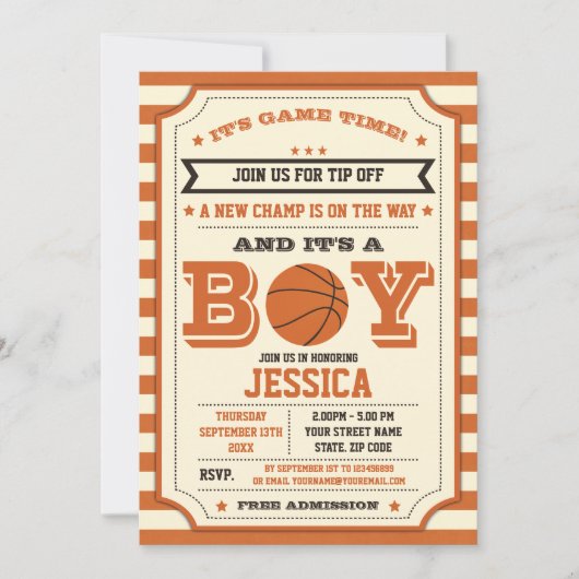 Basketbal Baby Shower Ticket Uitnodiging (Voorkant)