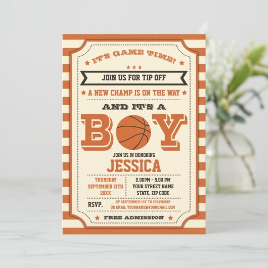 Basketbal Baby Shower Ticket Uitnodiging (Staand voorkant)