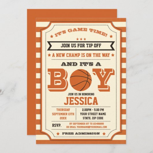 Basketbal Baby Shower Ticket Uitnodiging (Voorkant / Achterkant)