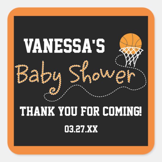 BASKETBAL BABY SHOWER TYPOGRAFIE Sticker Label (Voorkant)