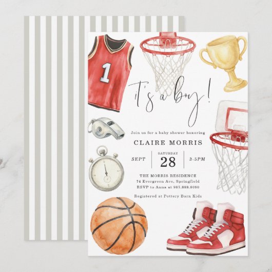 Basketbal Baby Shower Uitnodiging (Voorkant / Achterkant)