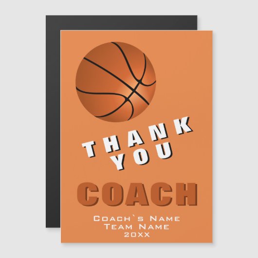 Basketbal Bal Dank je Coach Magneet Kaart (Voorkant / Achterkant)