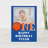 Basketbal Bal EEN Kinderen Foto 1e Verjaardagskaar Kaart (Voorkant)