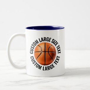 Basketbal Bal & Groot Tekst NAVY BLUW 325ml Custom Tweekleurige Koffiemok