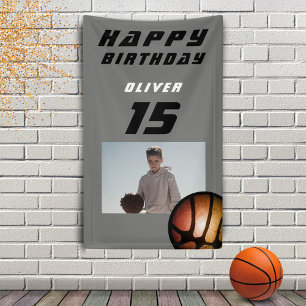 Basketbal Bal Jongen Foto Gelukkige Verjaardag Ban Spandoek