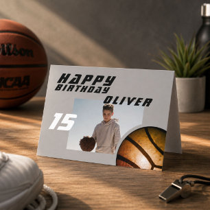 Basketbal Bal Jongen Foto Gelukkige Verjaardag Kaart