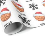 Basketbal Bal met rode Santa Hat Sneeuwvlok Naam Cadeaupapier (Rol Hoek)