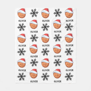Basketbal Bal met rode Santa Hat Sneeuwvlok Naam Fleece Deken