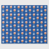 Basketbal Bal met Rode Santa Hoed Sneeuwvlok Naam Cadeaupapier (Vlak)