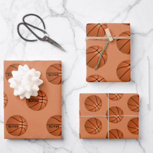 Basketbal Bal Patroon Kinderen Naam Sport Inpakpapier Vel