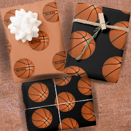 Basketbal Bal Patroon Kinderen Naam Verjaardag Inpakpapier Vel