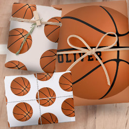 Basketbal Bal Patroon Kinderen Naam Verjaardag Inpakpapier Vel