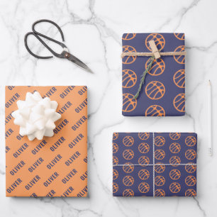 Basketbal Bal Patroon Paars Oranje Naam Inpakpapier Vel