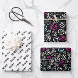 Basketbal Bal Patroon Sport Zwart en Wit Naam Inpakpapier Vel