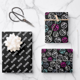 Basketbal Bal Patroon Sport Zwart en Wit Naam Inpakpapier Vel