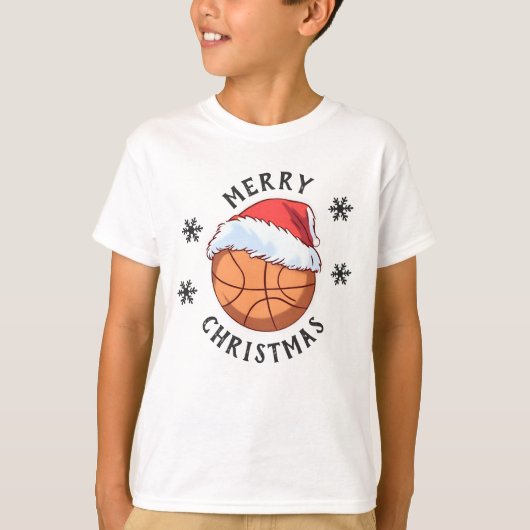 Basketbal Bal Rode Santa Hoed Sneeuwvlok Kerstmis T-shirt (Voorkant)