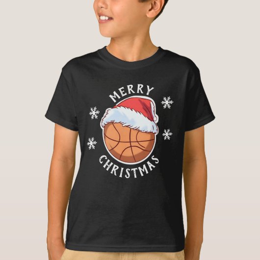 Basketbal Bal Rode Santa Hoed Sneeuwvlok Kerstmis T-shirt (Voorkant)
