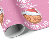 Basketbal Bal Roze Kerstman Hoed Kerst Kind Naam Cadeaupapier (Rol Hoek)
