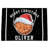 Basketbal bal Santa Hoed Naam Vrolijk Kerstfeest Groot Cadeauzakje (Voorkant)