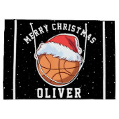 Basketbal bal Santa Hoed Naam Vrolijk Kerstfeest Groot Cadeauzakje (Achterkant)