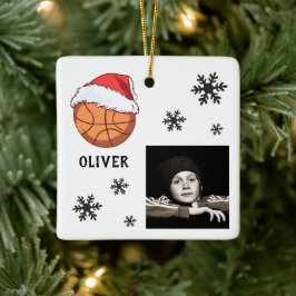 Basketbal bal Santa Hoed Snowflake Naam Foto Keramisch Ornament
