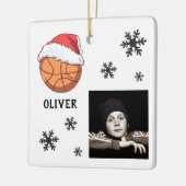 Basketbal bal Santa Hoed Snowflake Naam Foto Keramisch Ornament (Links)
