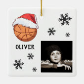 Basketbal bal Santa Hoed Snowflake Naam Foto Keramisch Ornament (Achterkant)
